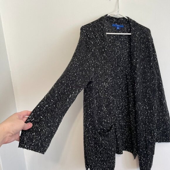 APT. 9 APT.9 Long Cardigan Black Silver Metallic Open Front Longline Sweater XXL - Picture 8 of 15